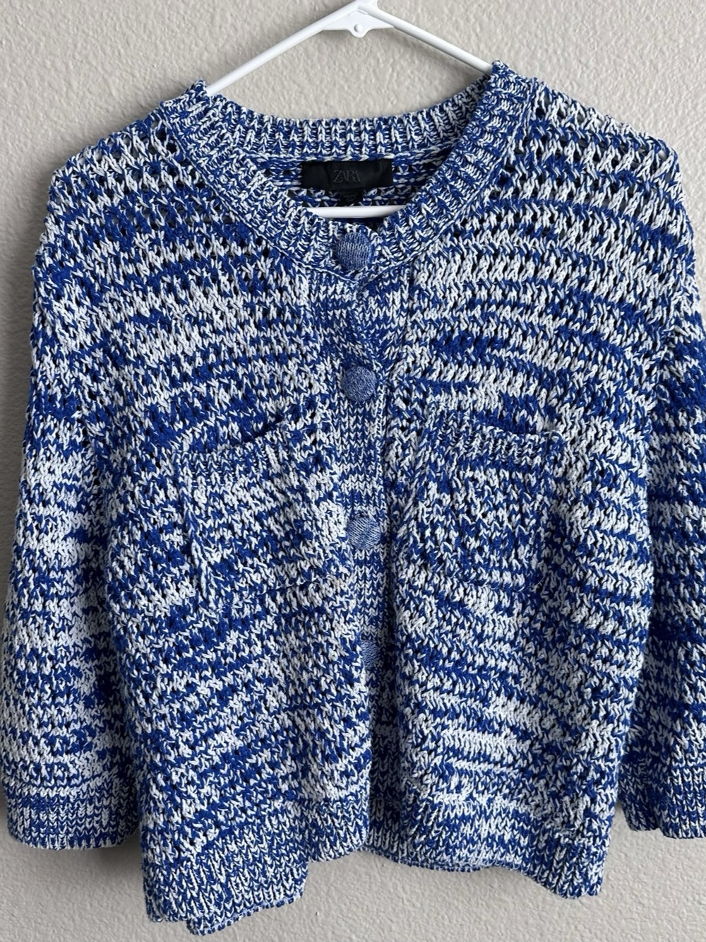Zara Blue & White Button Front Sweater
